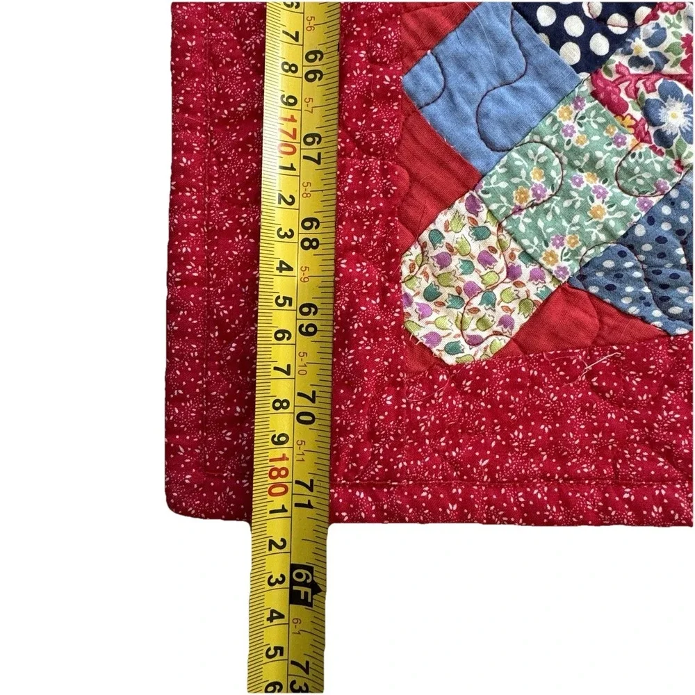 Handmade Patchwork Quilt Red Scrappy Postage Stamp Style 70